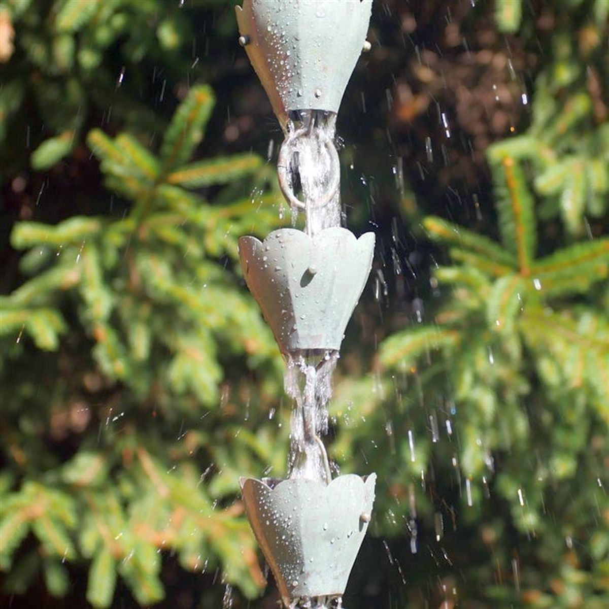 13 Cup Tulip Blue Verde Copper Rain Chain 8.5 ft.